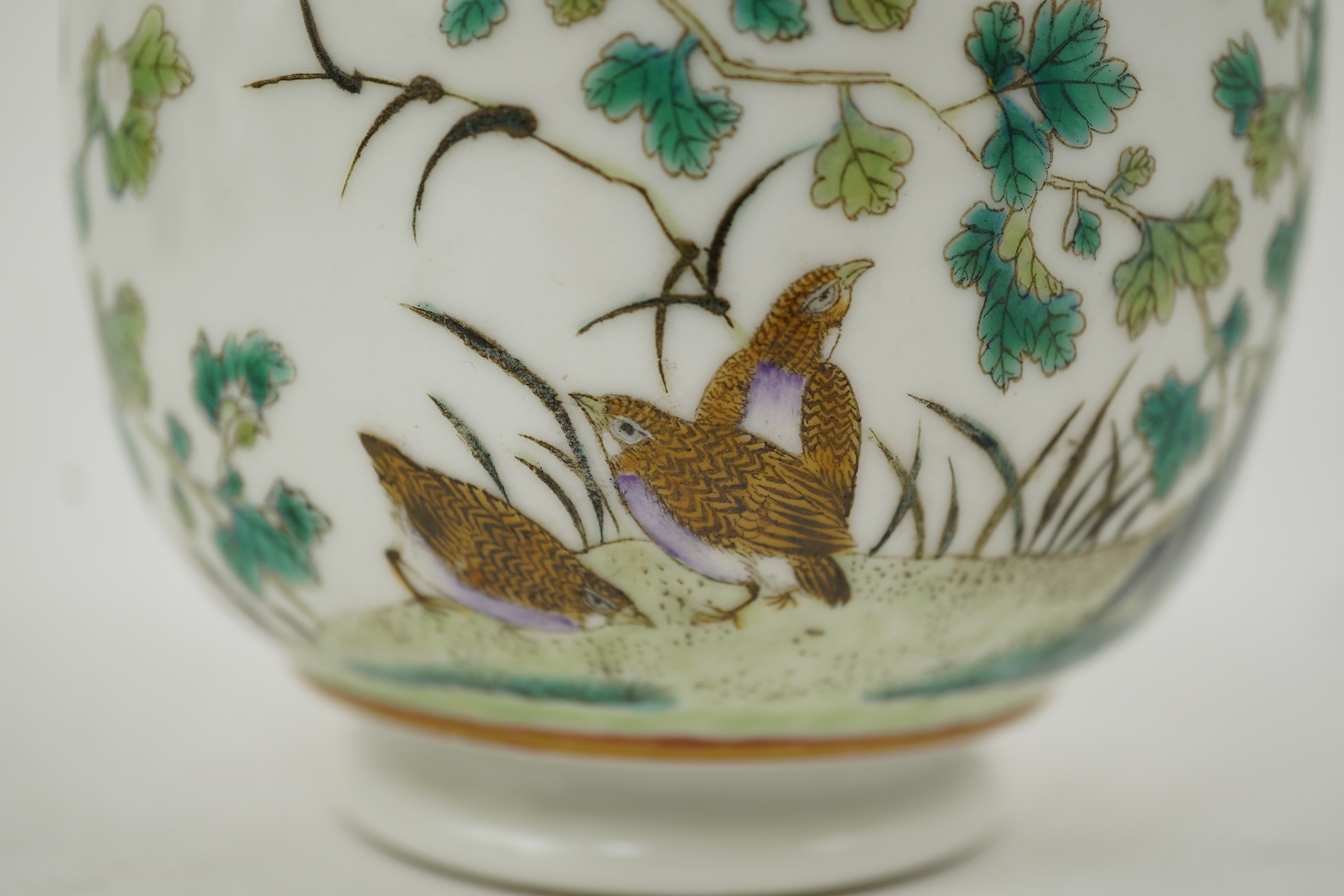 A Chinese inscribed famille rose ‘quail and chrysanthemum’ bottle vase, Hongxian four character mark but Republic period